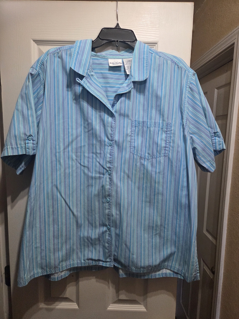 Bobbie Brooks Light Blue and White Striped Short-Sleeve Shirt